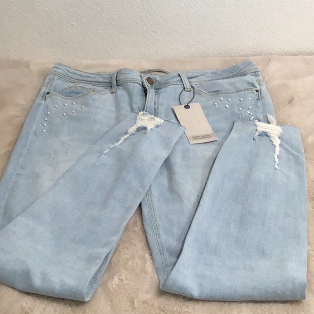 🆕 ZARA Pearl and Ripped Detail Skinny Jeans Mid Rise